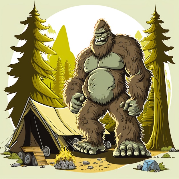 Bigfoot Camping Vector Illustration