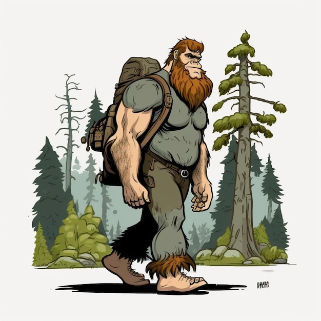 Foto bigfoot draagt een schooltas vectorillustratie