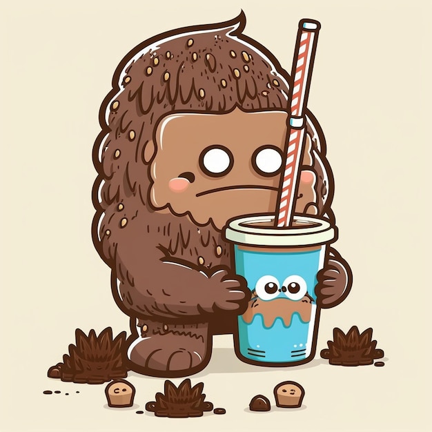 Bigfoot Drinking Coffee Vector Illustration