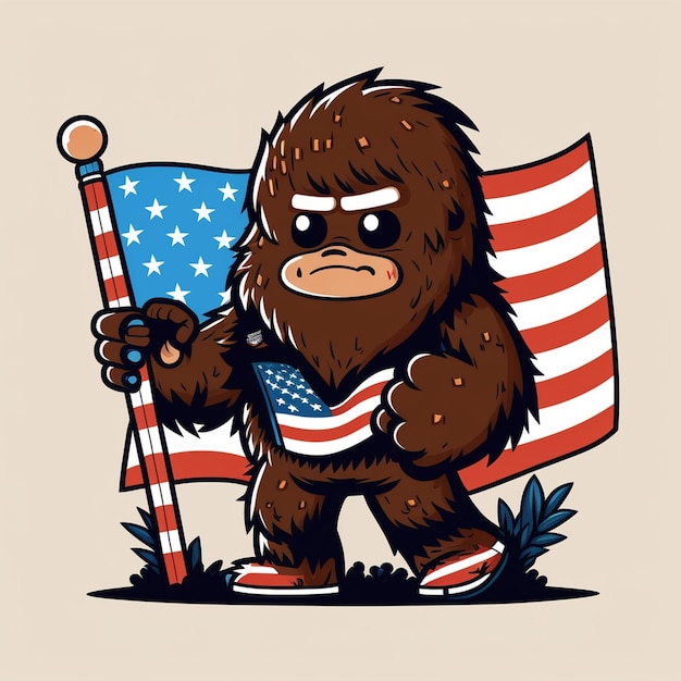 Bigfoot Holding an American Flag Vector