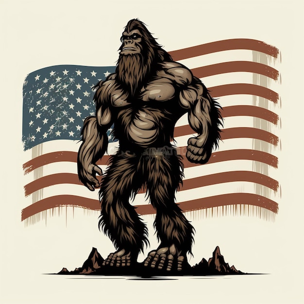 Bigfoot Holding an American Flag Vector