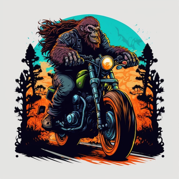 Bigfoot Riding a Motorcycle Vector