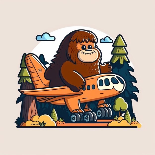 Bigfoot Riding a Plane Vector Illustration