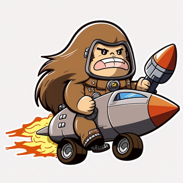 Bigfoot Riding a Rocket Vector Illustration