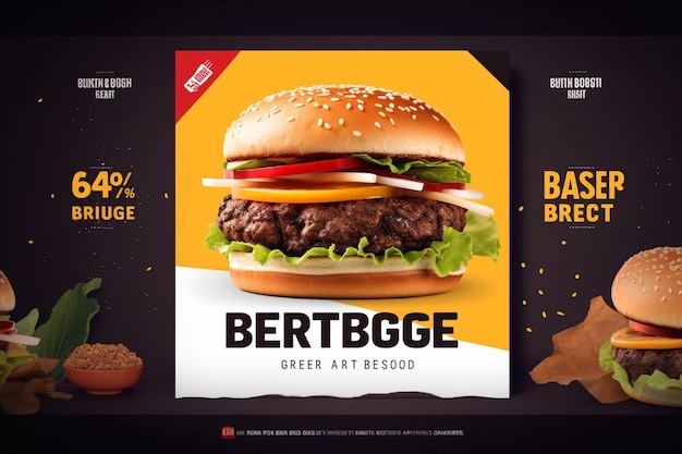 Foto design del modello di annuncio sui social media per fast food più grande di hamburger