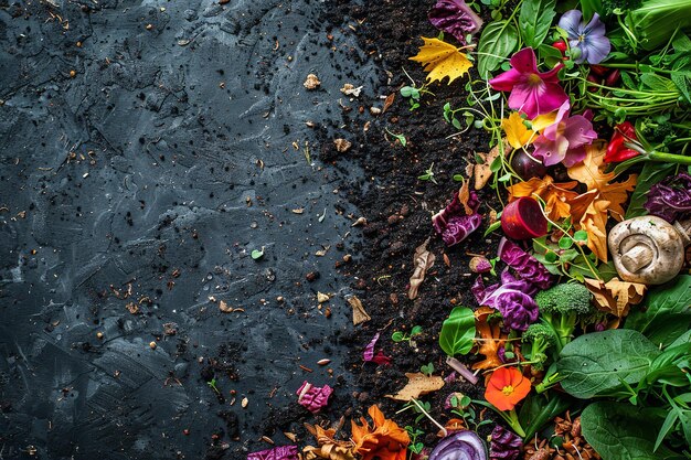 Photo a bigger version of an organic garden compost indepth depicting the earths ecosystem derived from naturally present vegetable and fruit peel waste and space generative ai