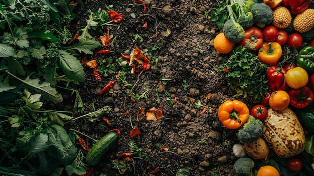 Photo a bigger version of an organic garden compost indepth depicting the earths ecosystem derived from naturally present vegetable and fruit peel waste and space generative ai