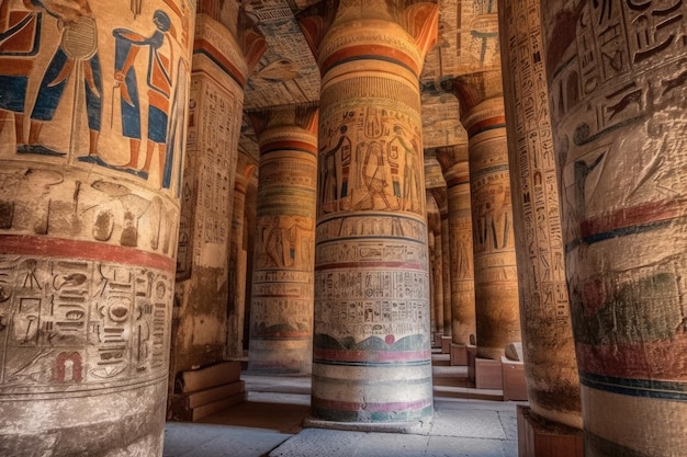 Bij de Kom Oombo-tempel in Egypte heeft een zuil een historische afbeelding van de Egyptische god Horus