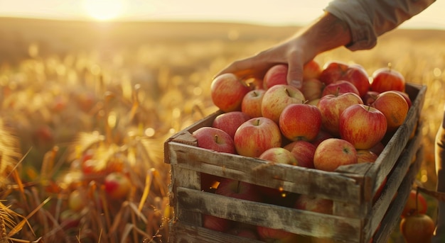 Bij het kiezen van verse appels in een zonnige boomgaard tijdens het oogstseizoen