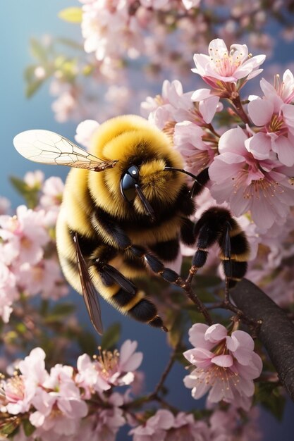 bij op een kersenboom