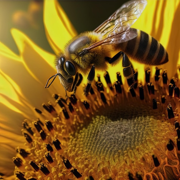 Bij over de zonnebloembloem