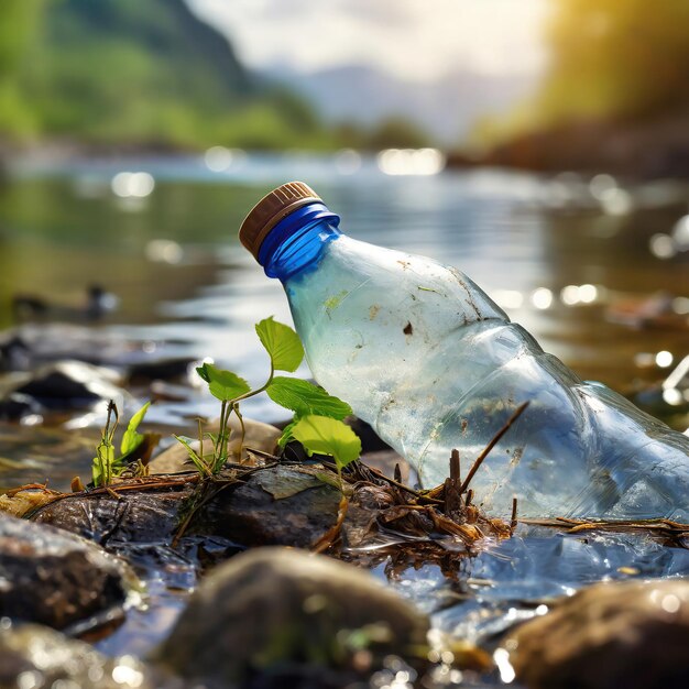 Foto bij vervuiling van het water met afval in de rivier