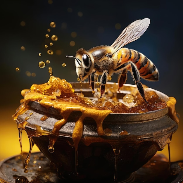 Bijen en een emmer honing