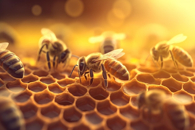 Bijen honingraat Genereer Ai