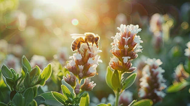 Bijen insecten vliegen en eten nectar van bloemen bloeien Banner achtergrondontwerp