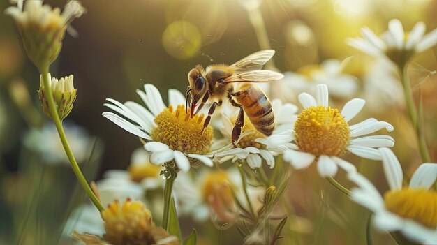 Bijen insecten vliegen en eten nectar van bloemen bloeien Banner achtergrondontwerp