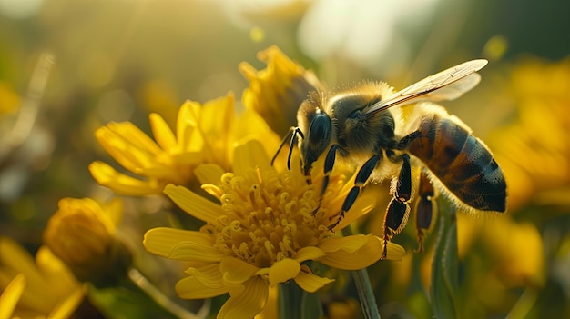 Bijen insecten vliegen en eten nectar van bloemen bloeien Banner achtergrondontwerp