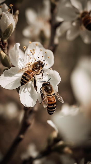 Bijen op een bloem met een witte achtergrond