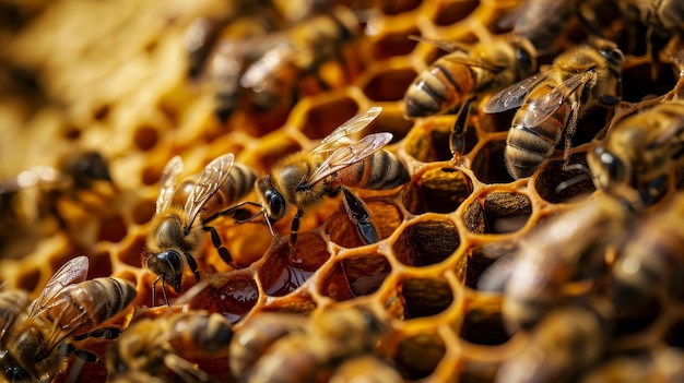 Bijen op een honingkorf van bovenaf