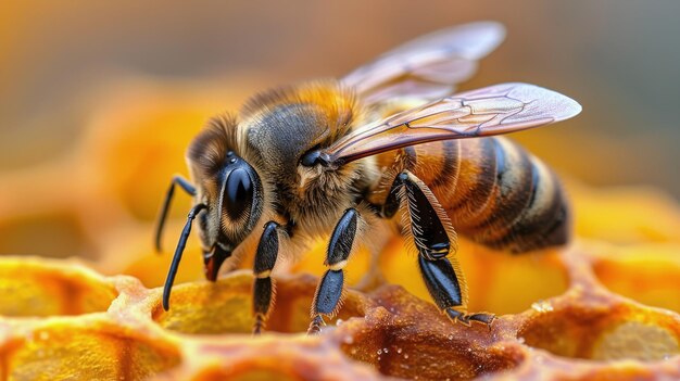 Bijen verzamelen nectar op een honingraat