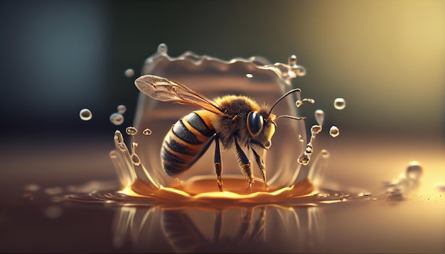 Bijen vliegen in de buurt van de water-generatieve AI