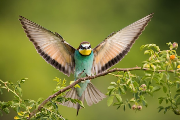 Bijeneter landt op tak in de zomerse natuur