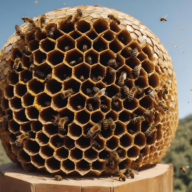 Bijenkorf in een bijenkorf met bijen en honingraat