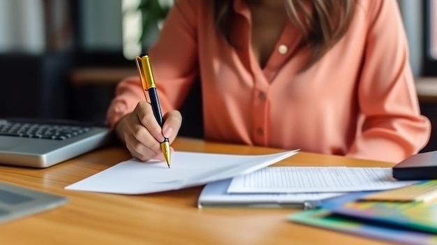 Bijgesneden opname schattige Aziatische vrouw die met financieel papier werkt