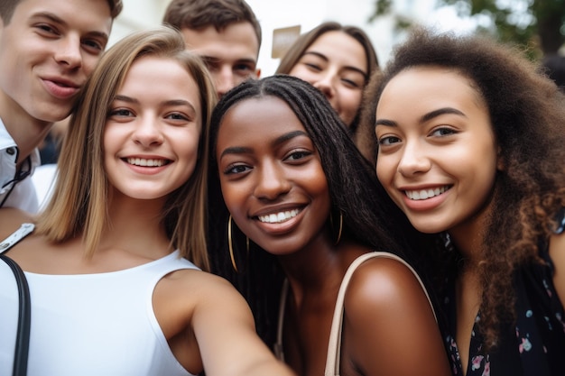 Bijgesneden opname van een groep vrienden die een selfie maken tijdens een evenement