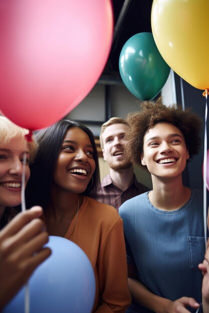 Foto bijgesneden opname van een groep vrienden op een verjaardagsfeestje gemaakt met generatieve ai