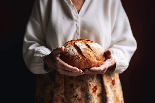 Bijgesneden opname van een onherkenbare vrouw die een brood vasthoudt