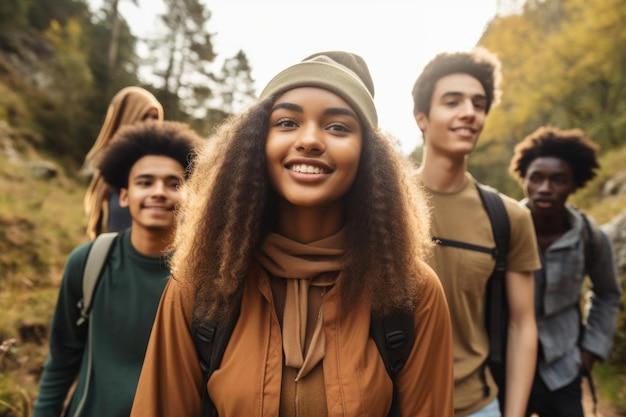 Bijgesneden opname van jonge mensen die samen wandelen, gemaakt met generatieve AI