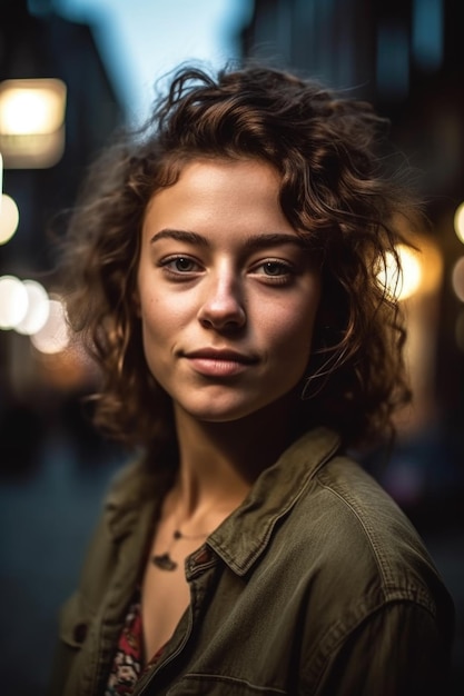 Bijgesneden portret van een jonge vrouw in de stad