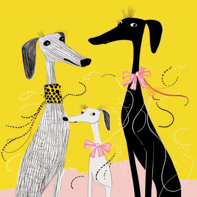 Photo bijou's breathtaking black white line drawing a delicate harmony of greyhounds poodles and fren