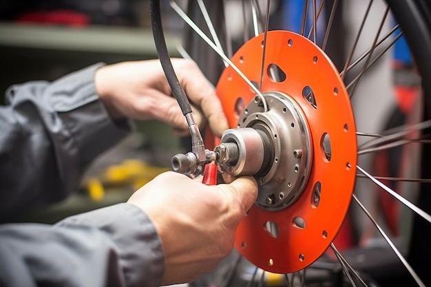 Processo di ispezione e riparazione dei freni delle biciclette in officina