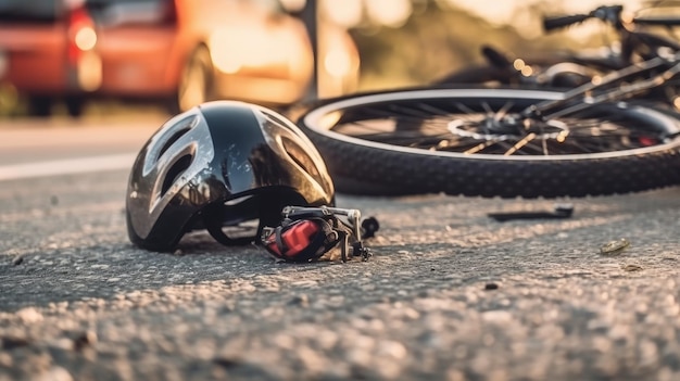 Photo bike cycle's safety helmet crash and broke after accident on the road