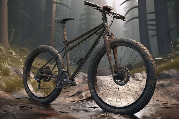 A bike in a forest with the word fat on it