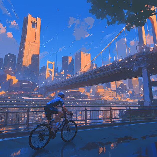 Photo bike lane in futuristic cityscape
