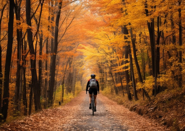 紅葉に囲まれたトレイルを自転車で巡る