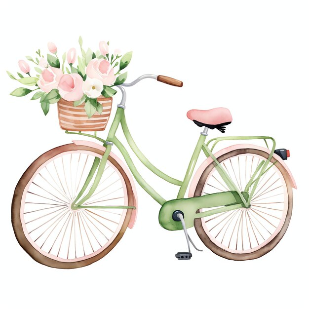 bike simple life accessory for spring day in pink neutral aesthetic colors watercolor for girl