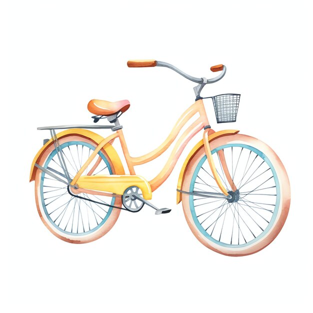 Photo bike simple life accessory for summer day in tropical color watercolor in hawaii style