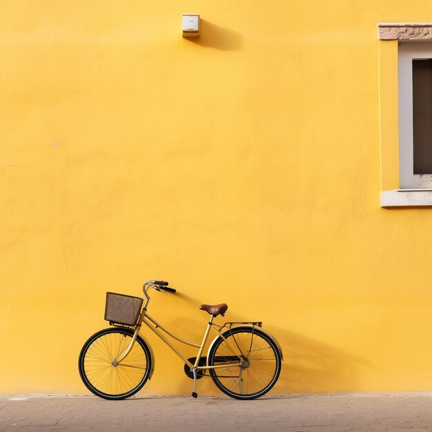 Bike sitting on yellow wall