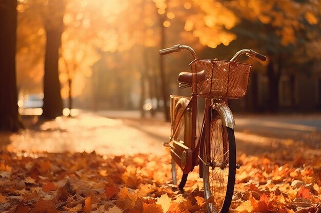 太陽の光で春の道路の自転車の景色 プロの写真