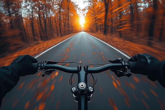 a bike view of spring road in the sunlight professional photography