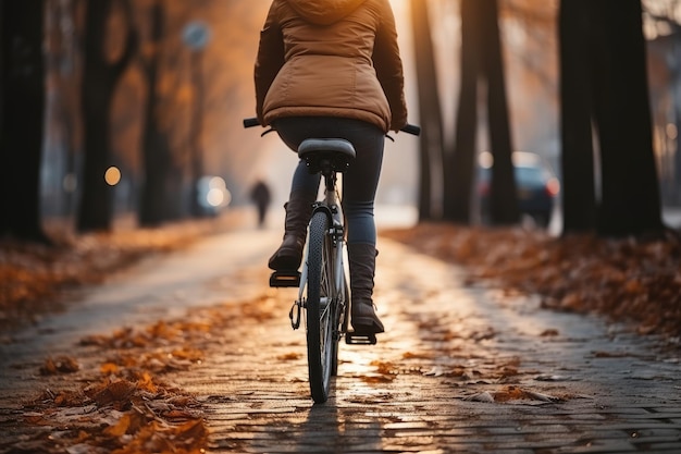 太陽の光で春の道路の自転車の景色 プロの写真