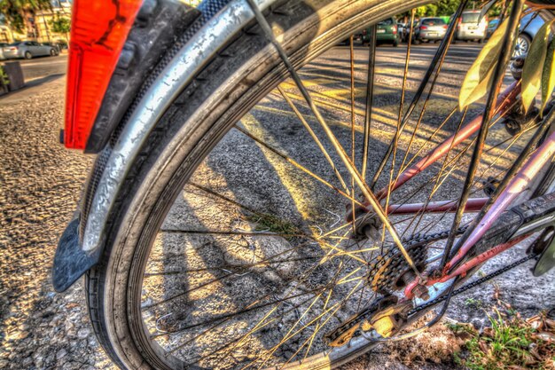 Bike wheel closeup in hdr tone