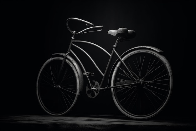 Photo a bike with a black background and the back wheel of the bike