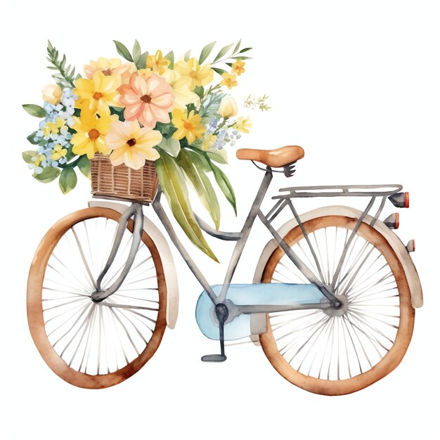 Photo bike with flowers simple life accessory for summer day in tropical color watercolor in hawaii