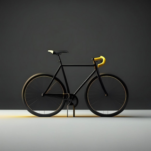 Photo a bike with a yellow handlebar that says 