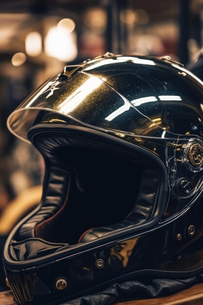 Biker helmet on black background